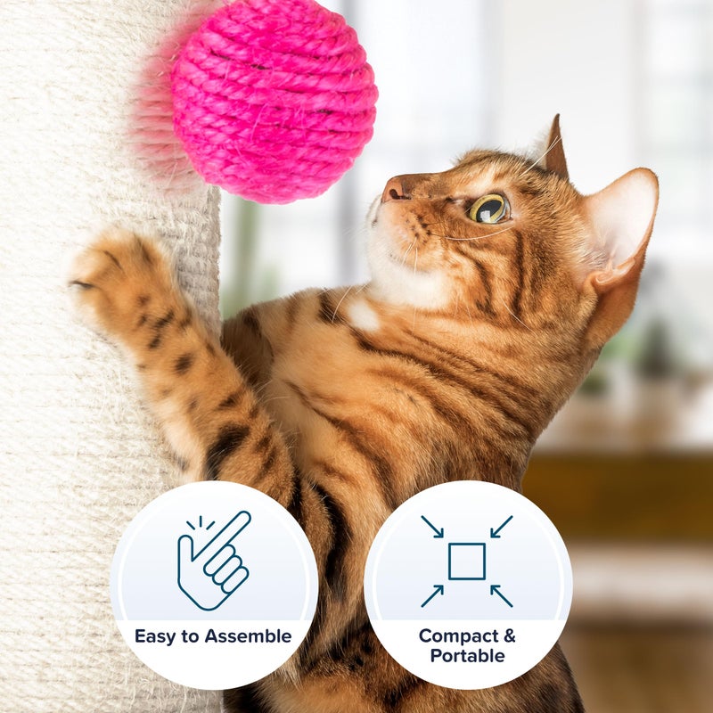 PETMAKER 17-Inch Cat Scratching Post - Sisal Rope and Carpet Scratching Pole with Bright Pink Hanging Ball Toy for Adult Cats and Kittens by PETMAKER (Gray) - Image 3